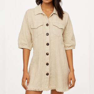 Divine Heritage Linen Blend Balloon Sleeve Dress